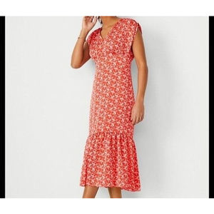 Ann Taylor - Summery Orange & White Midi Dress - Size 16 NWT